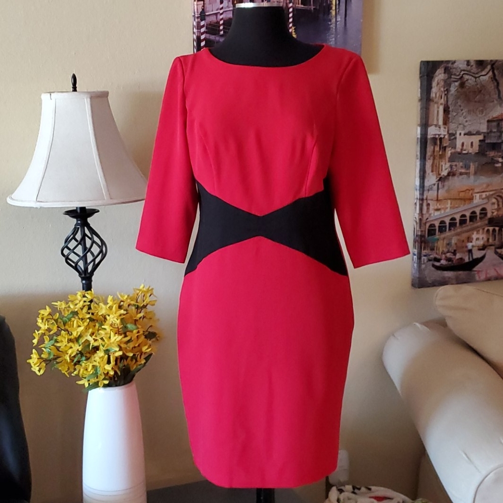 Red and black work dress